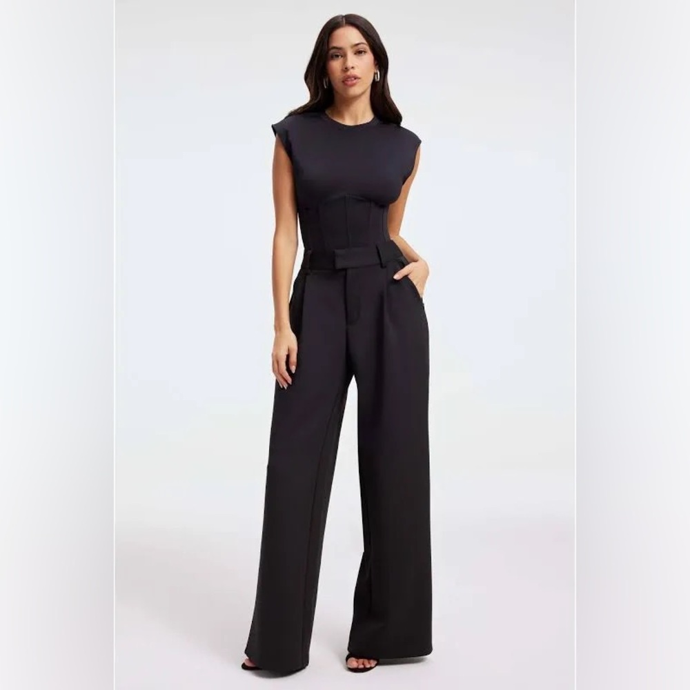 GOOD AMERICAN Scuba Pleated Trouser Pants Women's Size 6 Black
